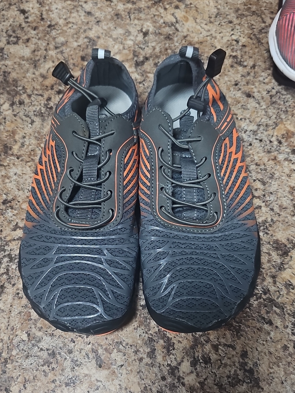 Women's Athletic Slip-On Barefoot Sneakers in Gray with Orange Accents